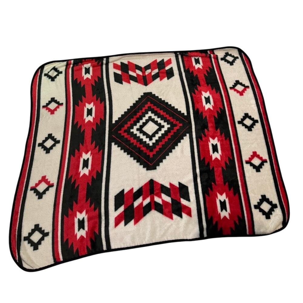 Southwest style Aztec Fleece Red Blanket 50X61" nostalgic throw soft western - Picture 2 of 5